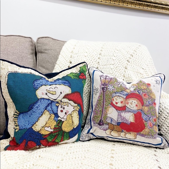 Vintage Snow Man Throw Cushions - Picture 2 of 2